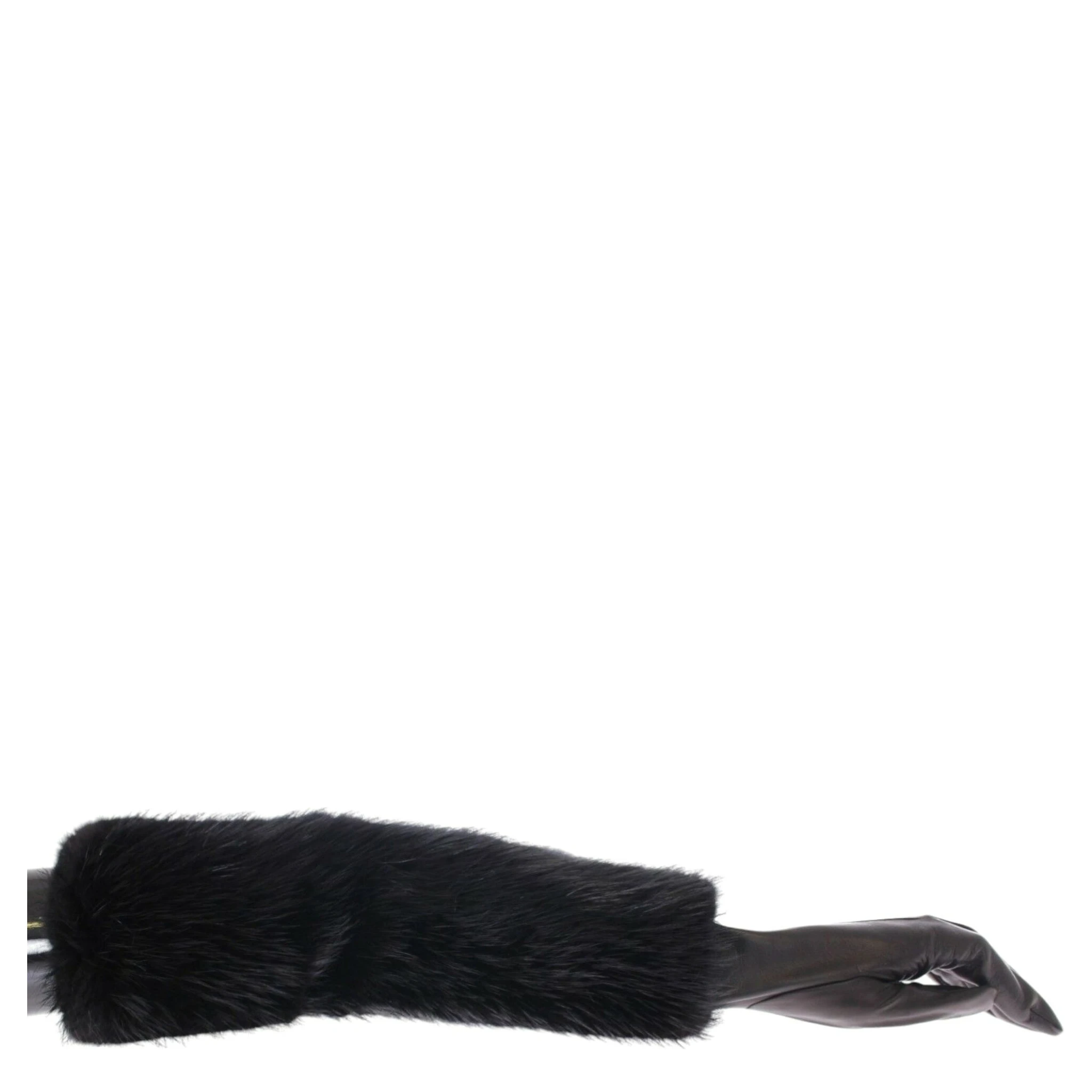 Black Beaver Fur Lambskin Leather Elbow Gloves