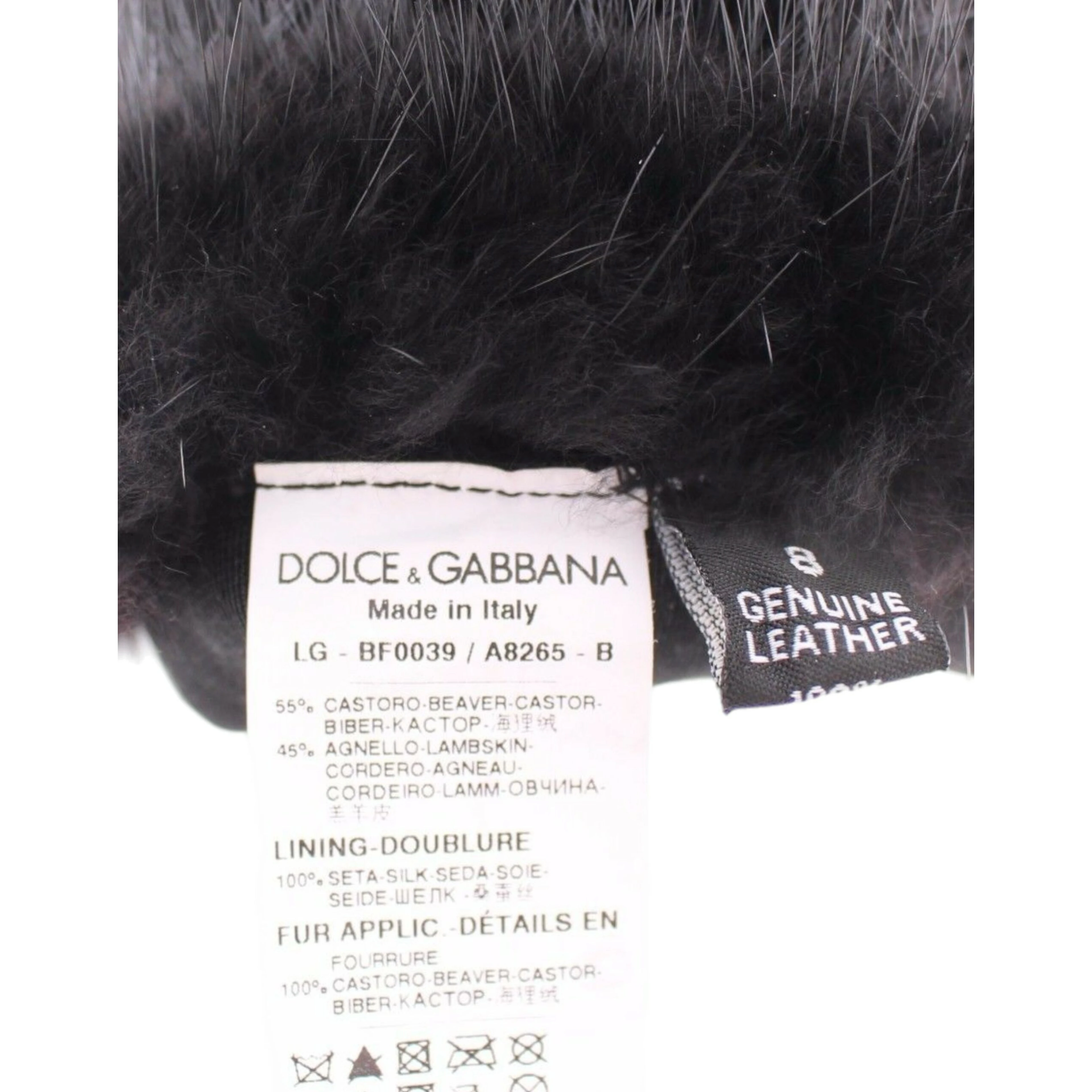 Black Beaver Fur Lambskin Leather Elbow Gloves