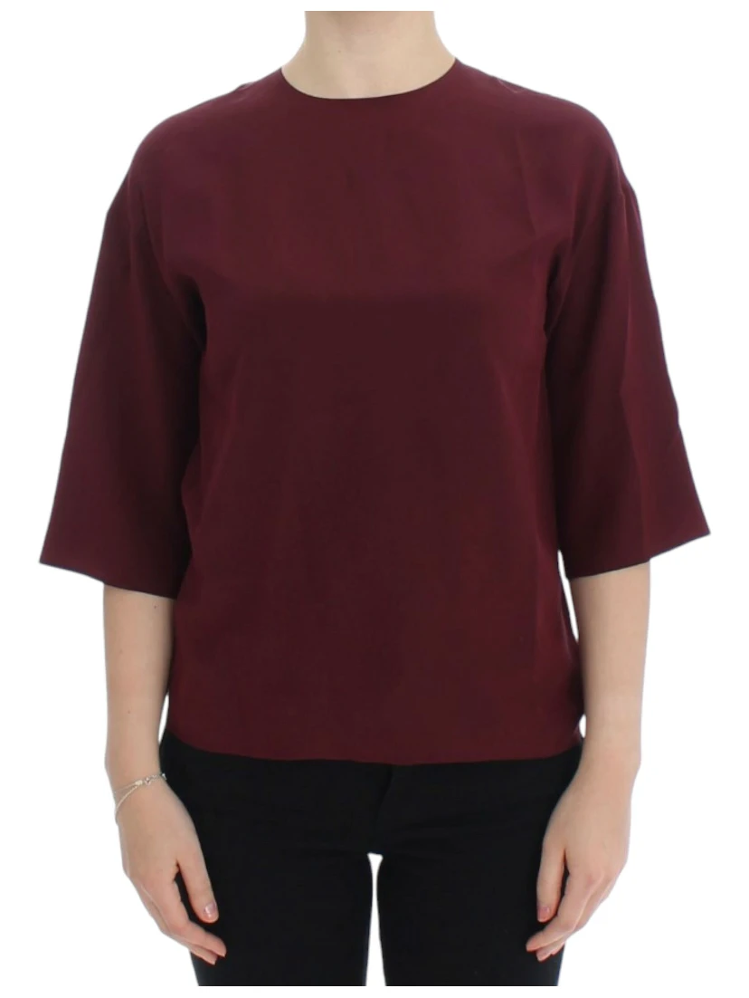 Red 3/4 sleeve silk blouse