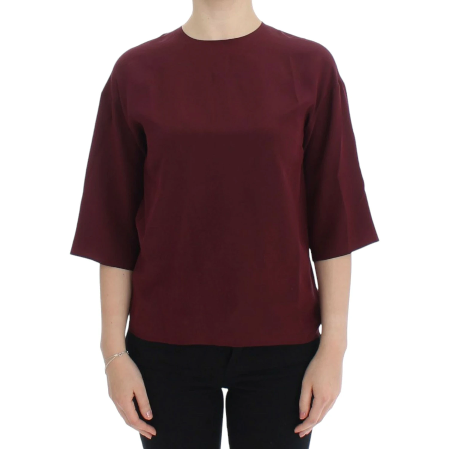 Red 3/4 sleeve silk blouse
