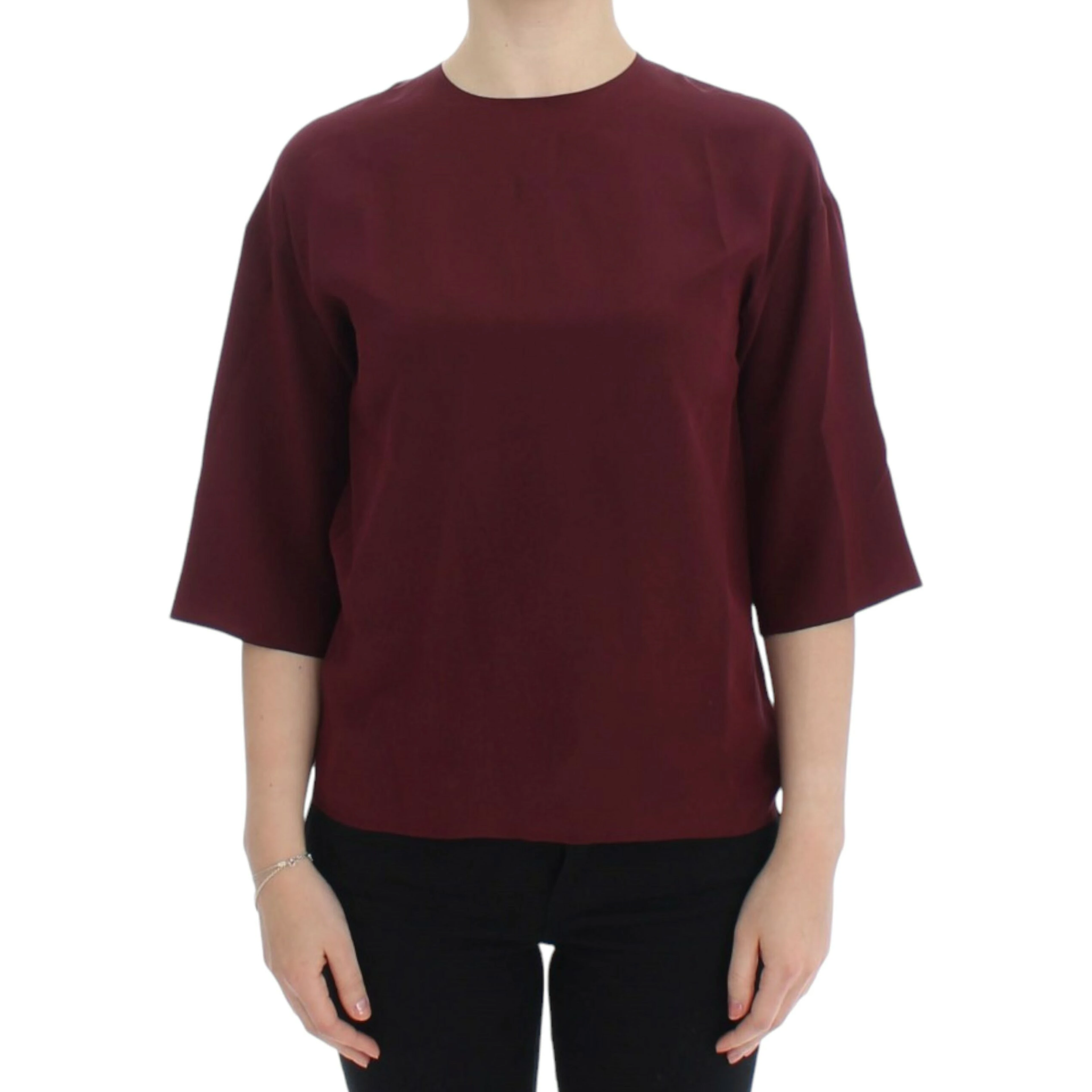 Red 3/4 sleeve silk blouse