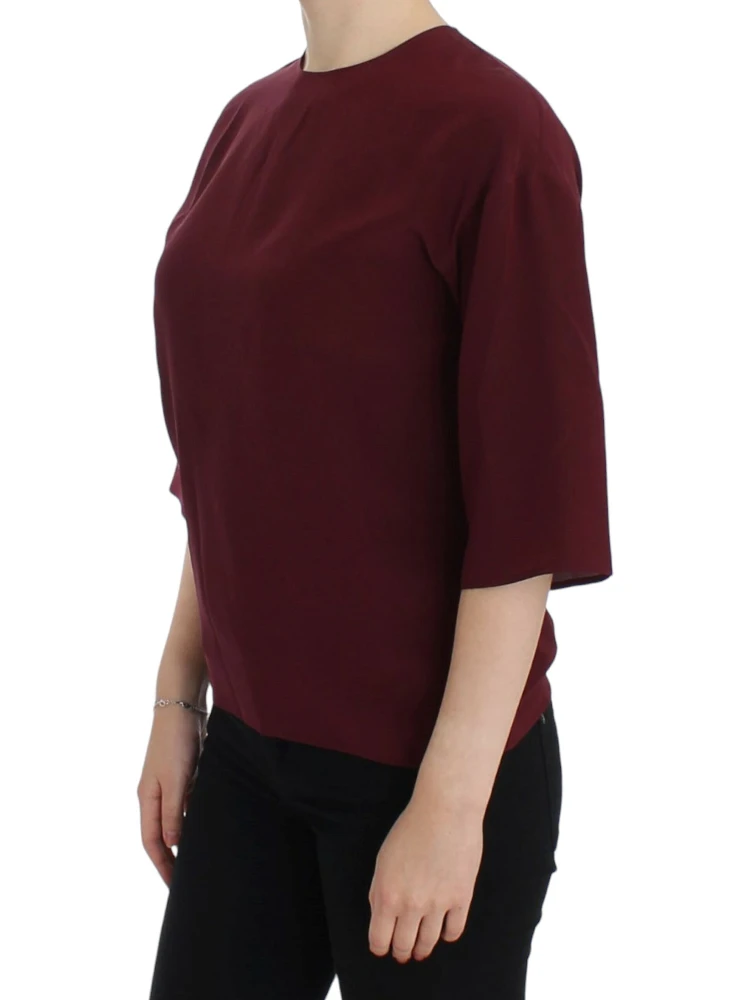Red 3/4 sleeve silk blouse alternative