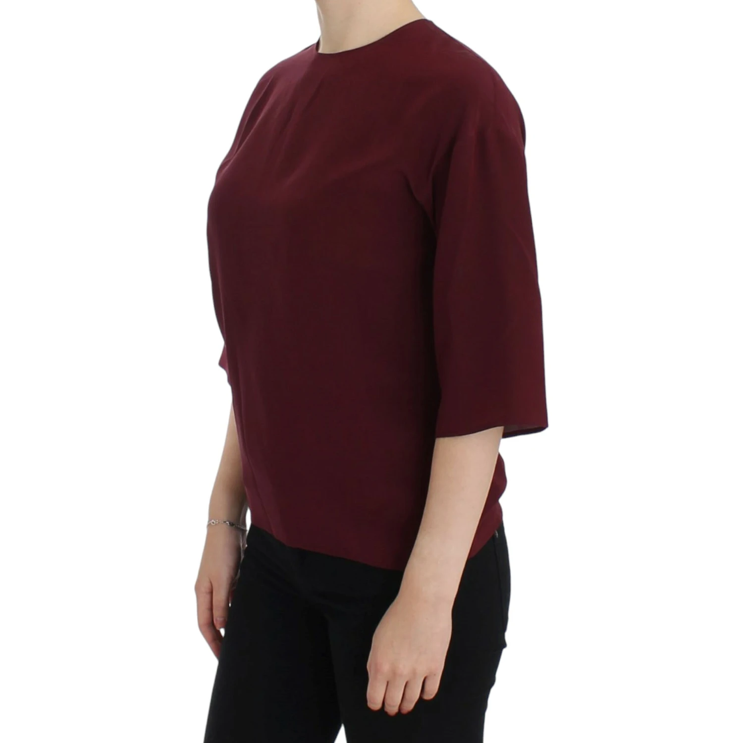 Red 3/4 sleeve silk blouse