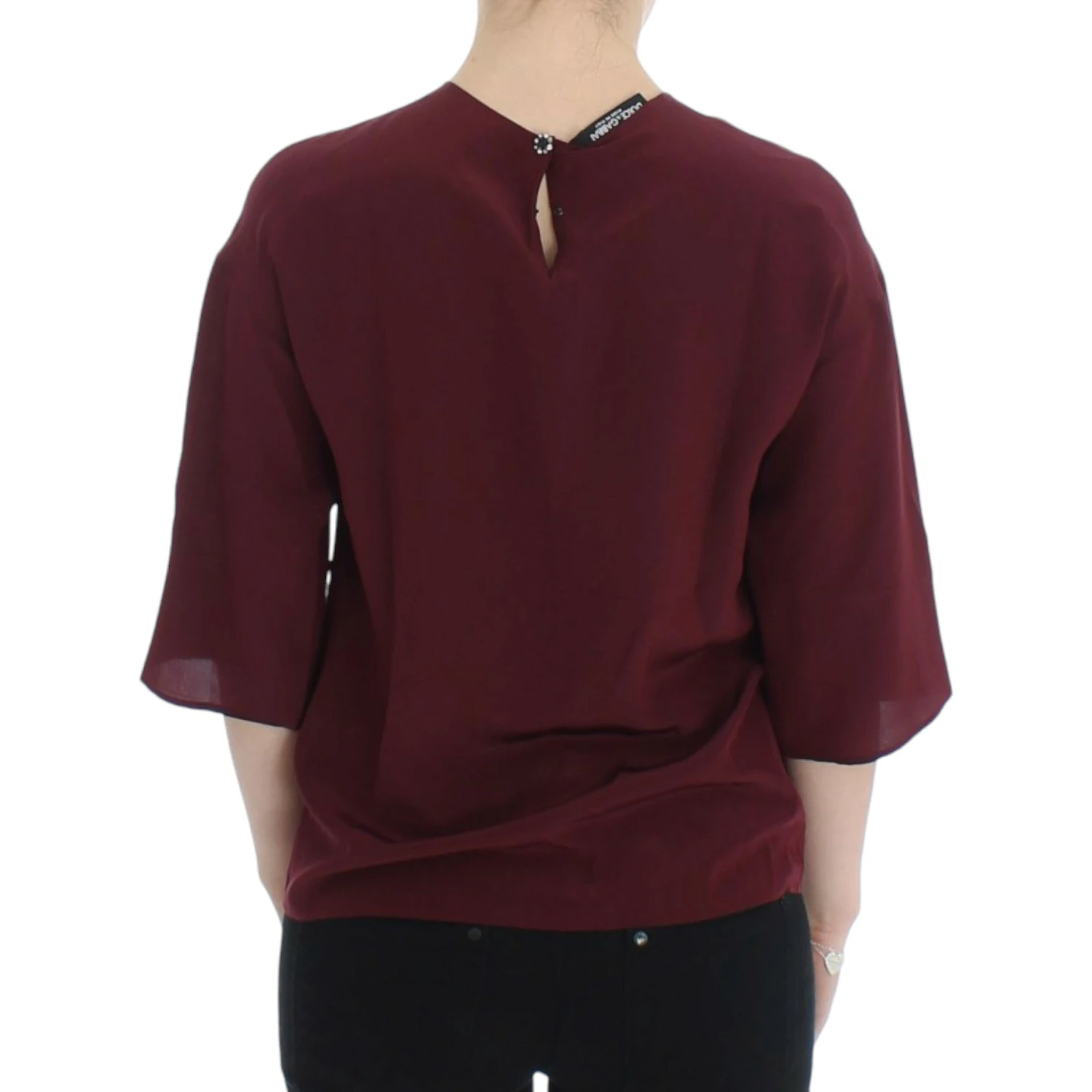 Red 3/4 sleeve silk blouse