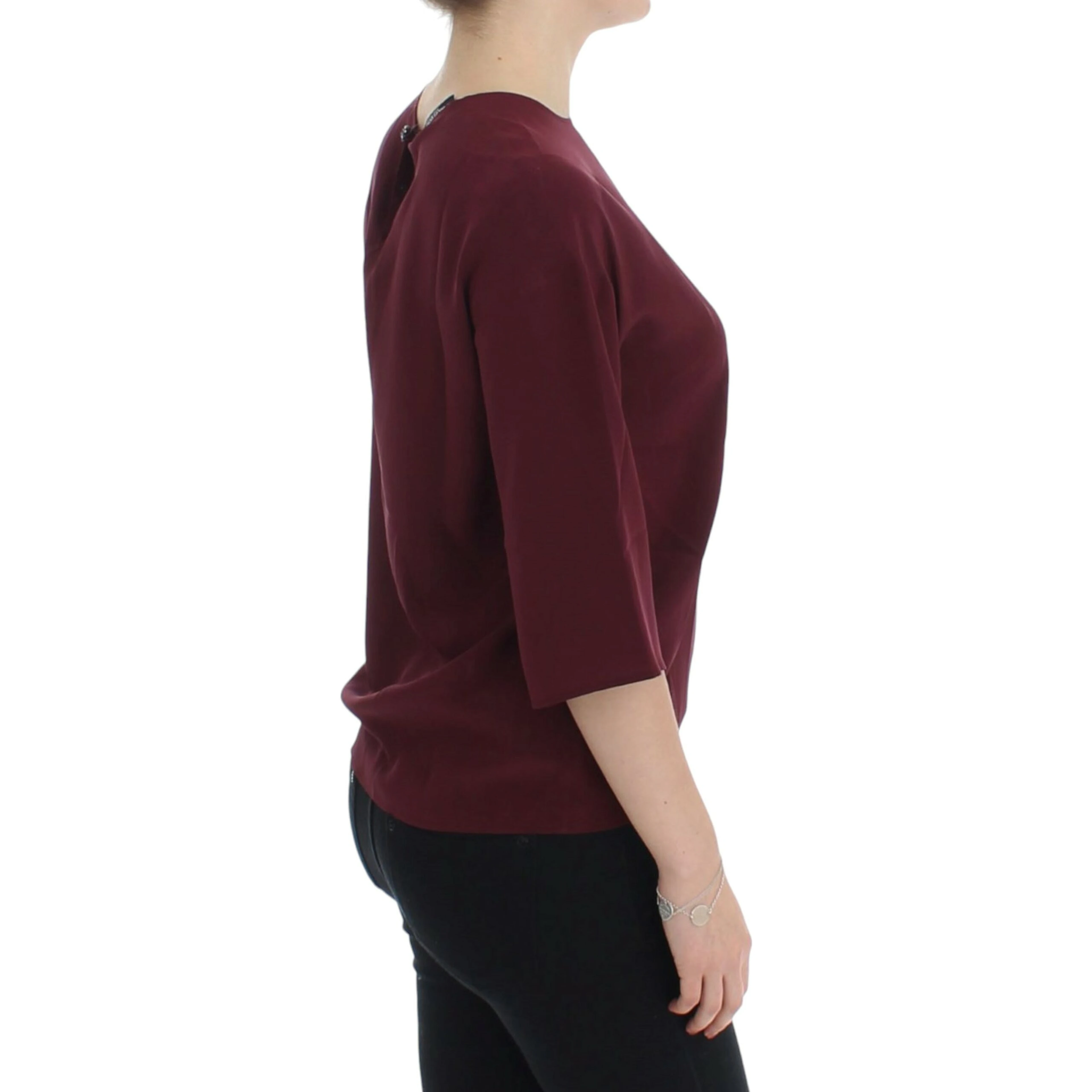 Red 3/4 sleeve silk blouse
