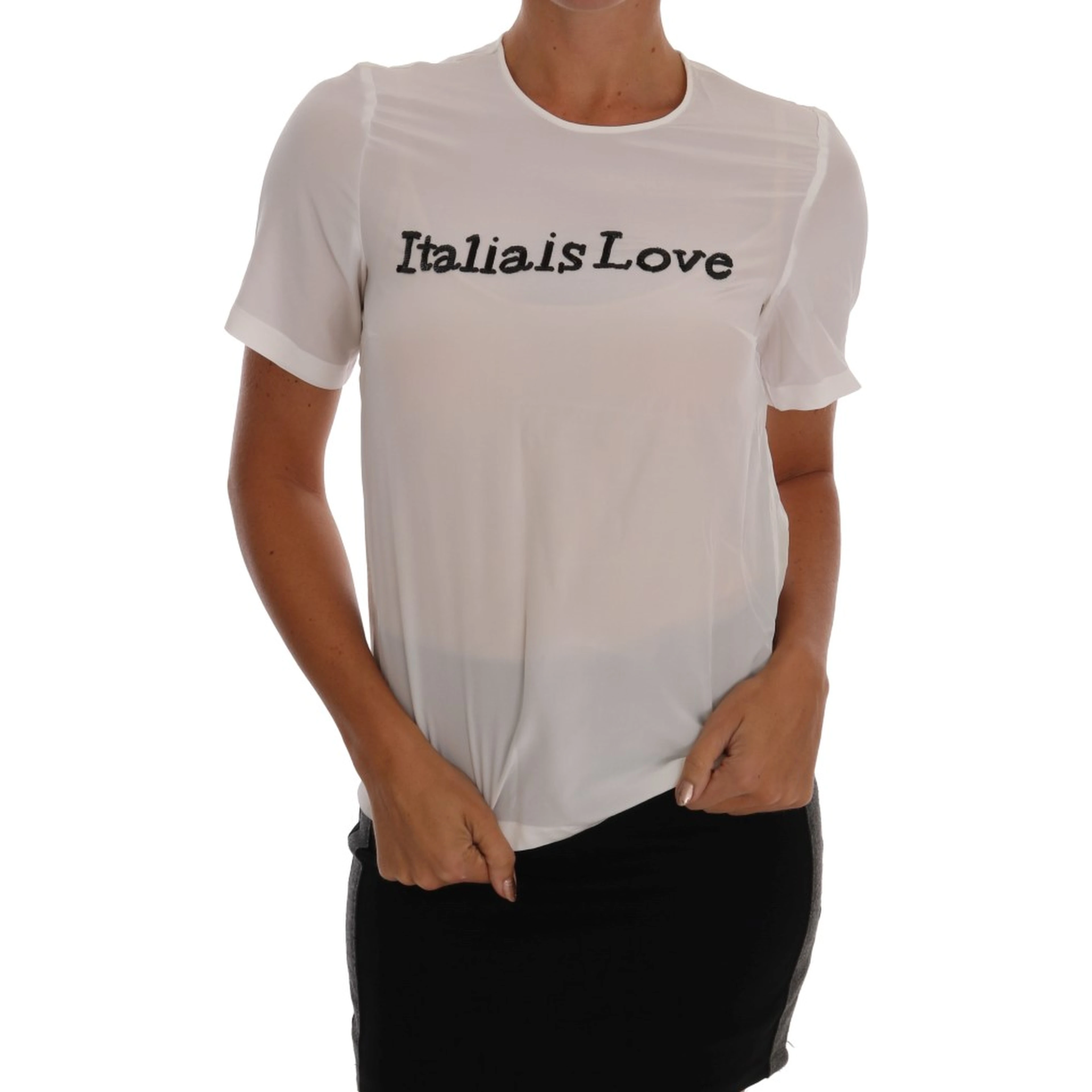 White Silk ITALIA IS LOVE Blouse T-shirt