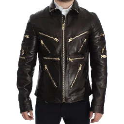 Brown Lambskin Leather Zipper Jacket