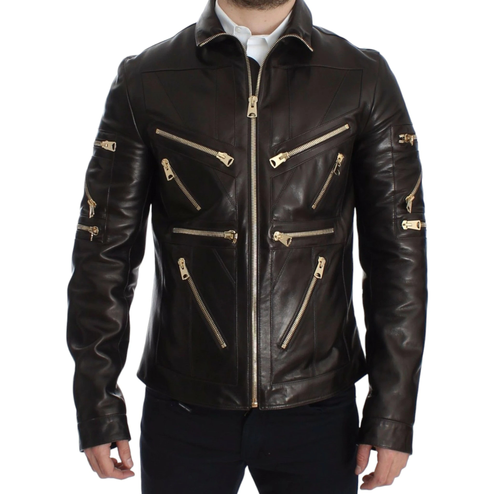 Brown Lambskin Leather Zipper Jacket
