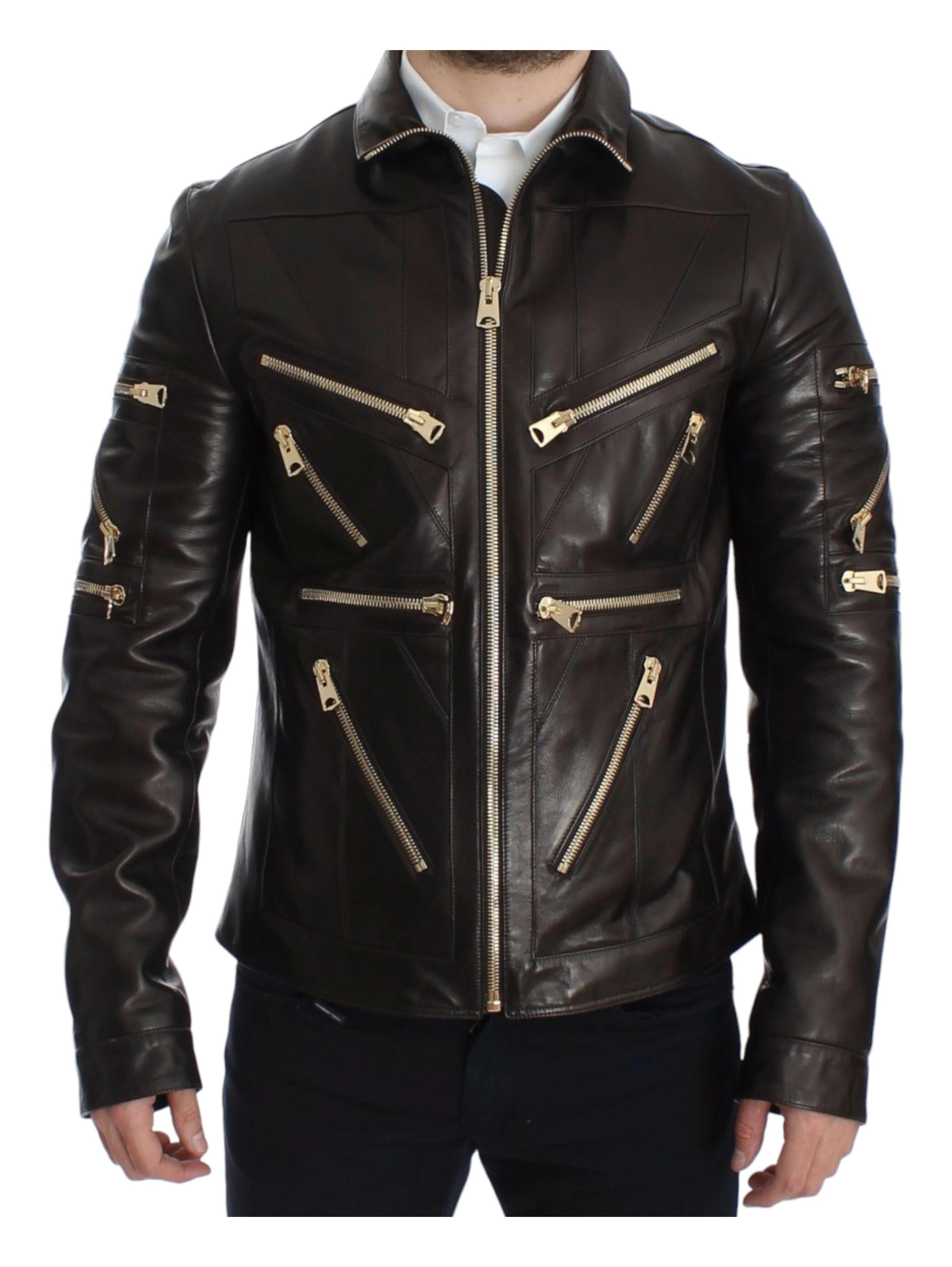 Brown Lambskin Leather Zipper Jacket