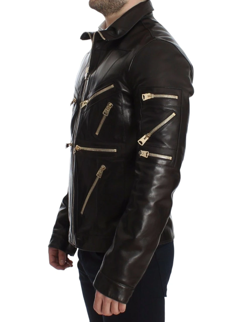 Brown Lambskin Leather Zipper Jacket