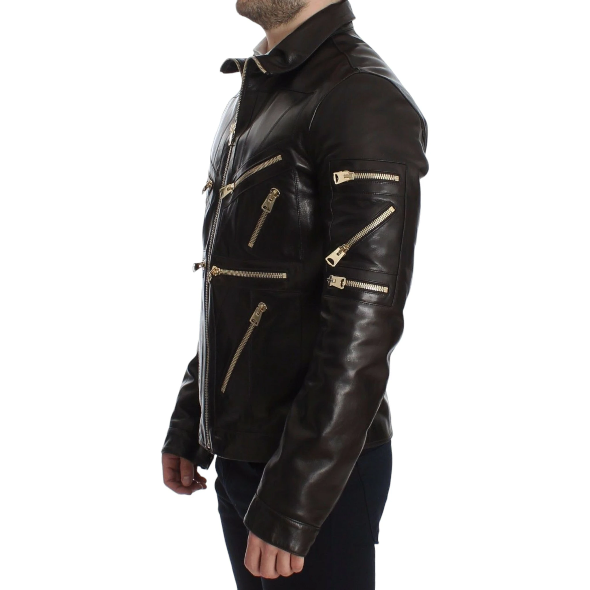 Brown Lambskin Leather Zipper Jacket