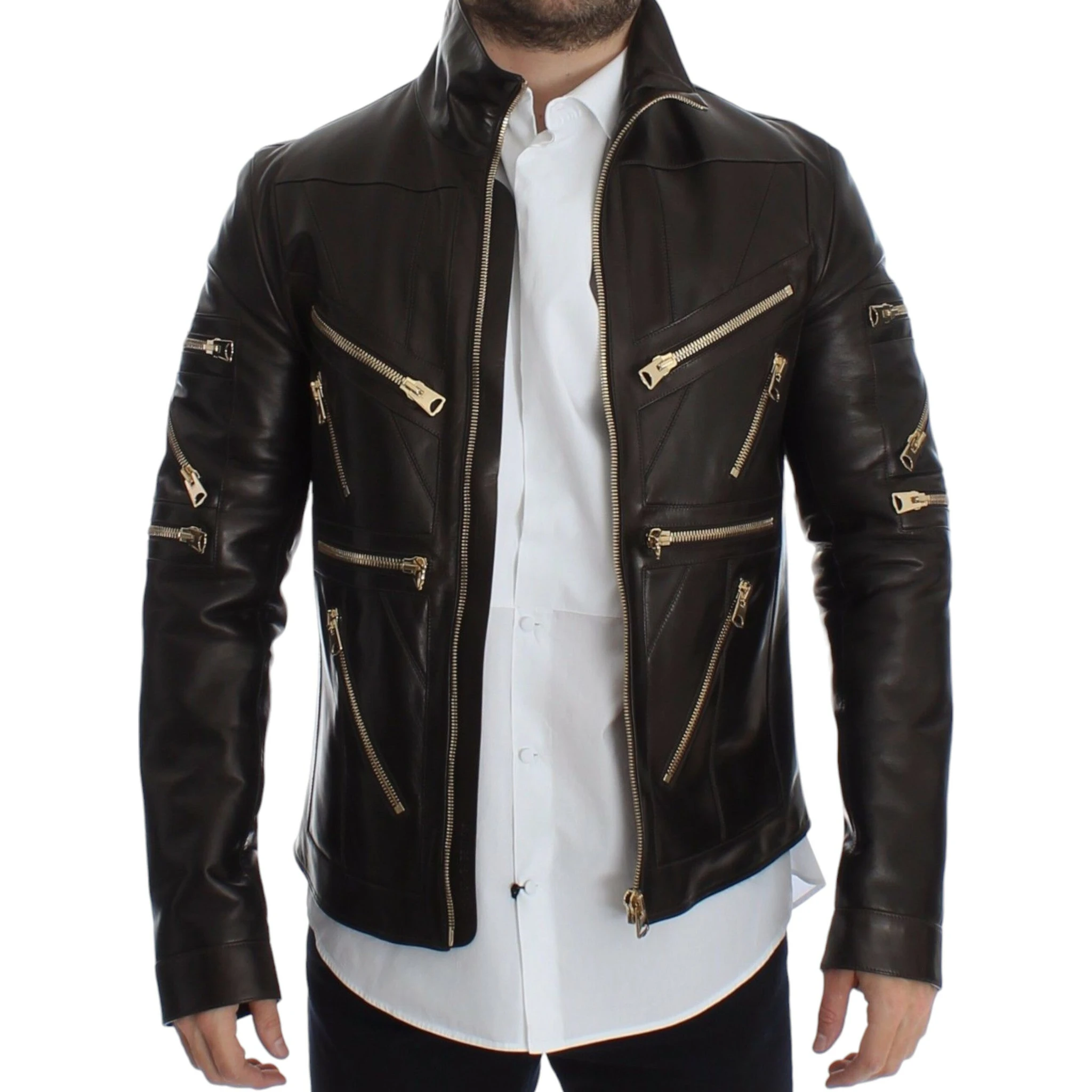 Brown Lambskin Leather Zipper Jacket