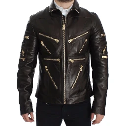 Brown Lambskin Leather Zipper Jacket
