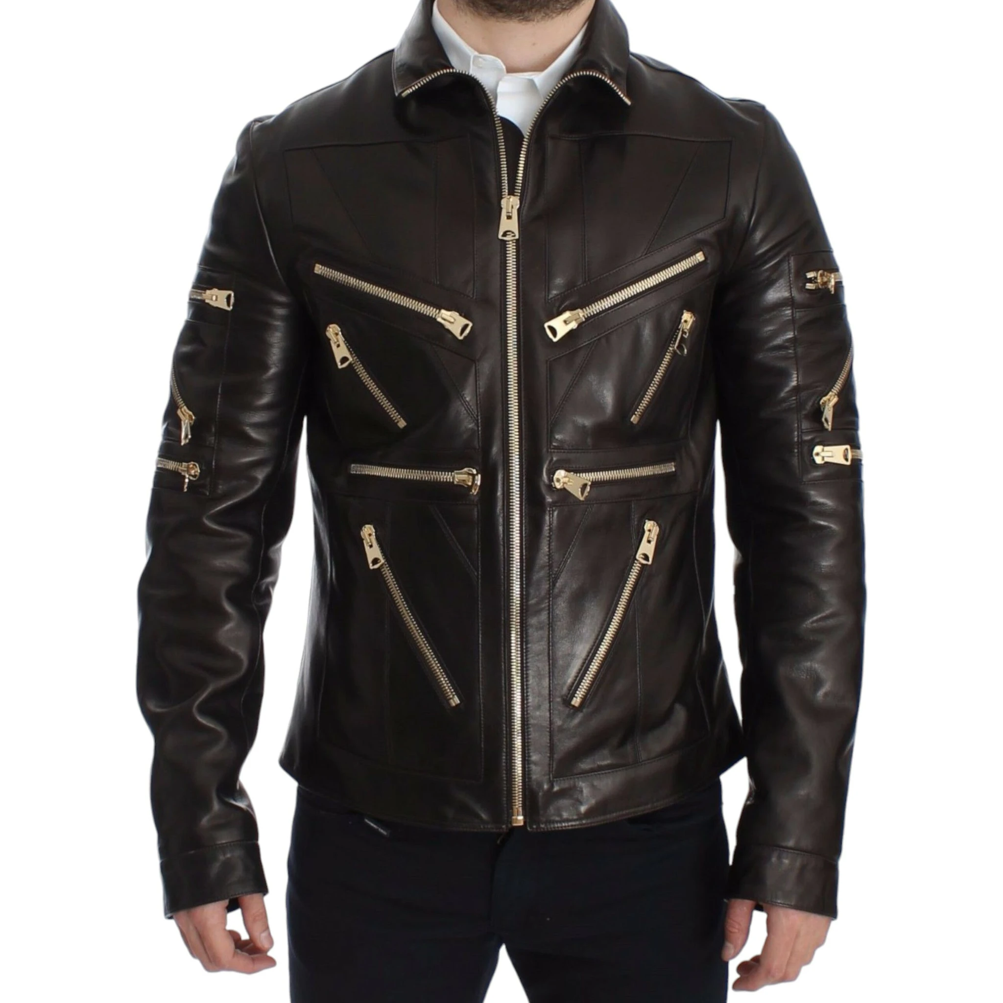 Brown Lambskin Leather Zipper Jacket