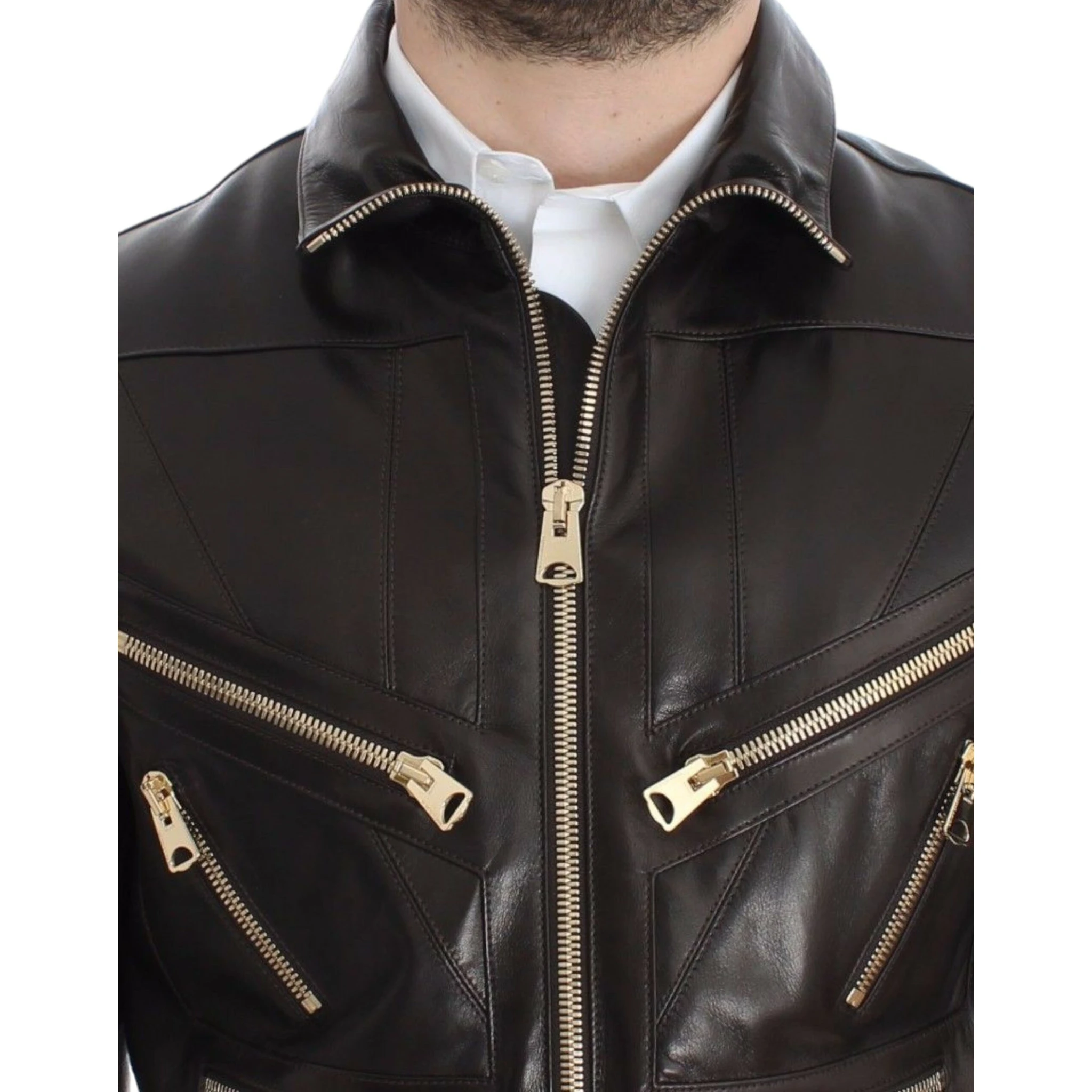 Brown Lambskin Leather Zipper Jacket
