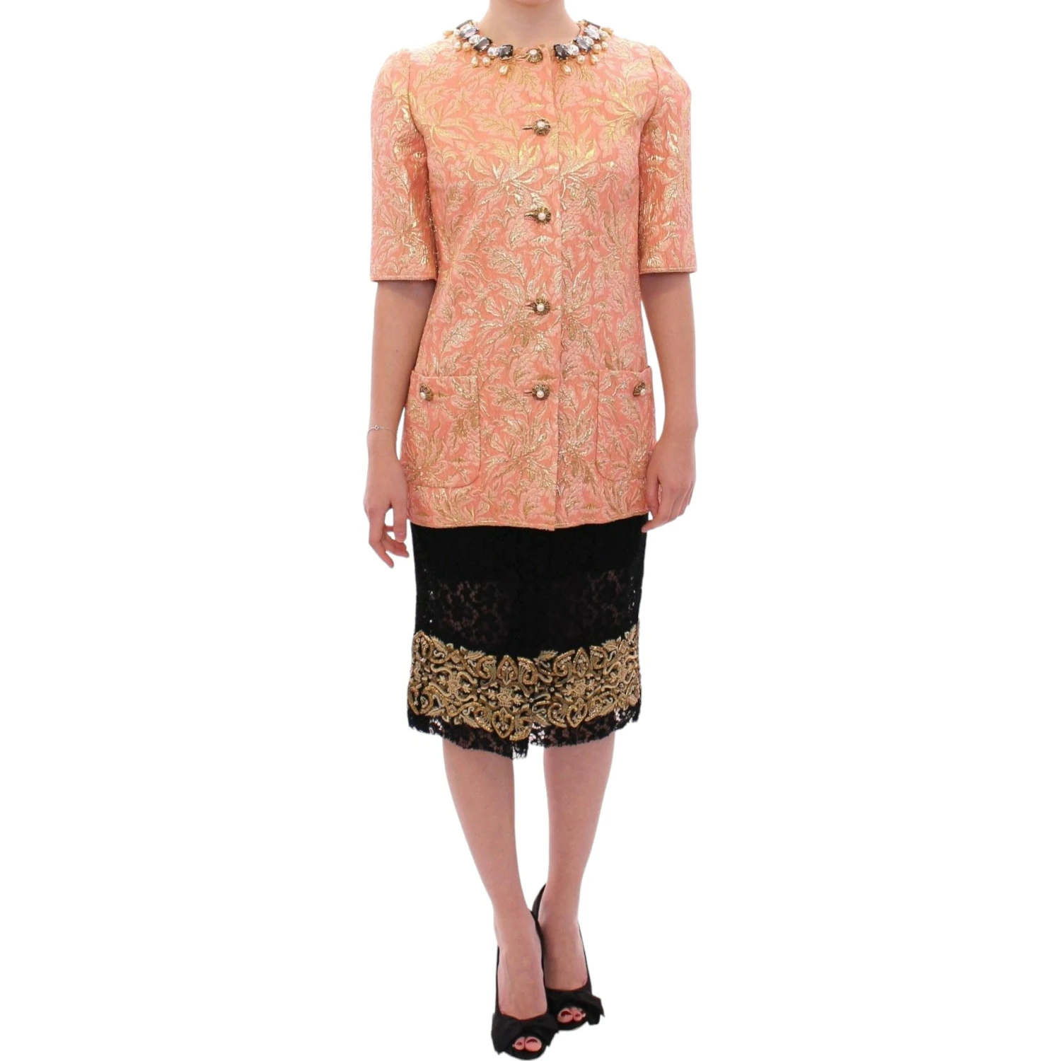 Pink Silk Brocade Crystal Jacket Coat