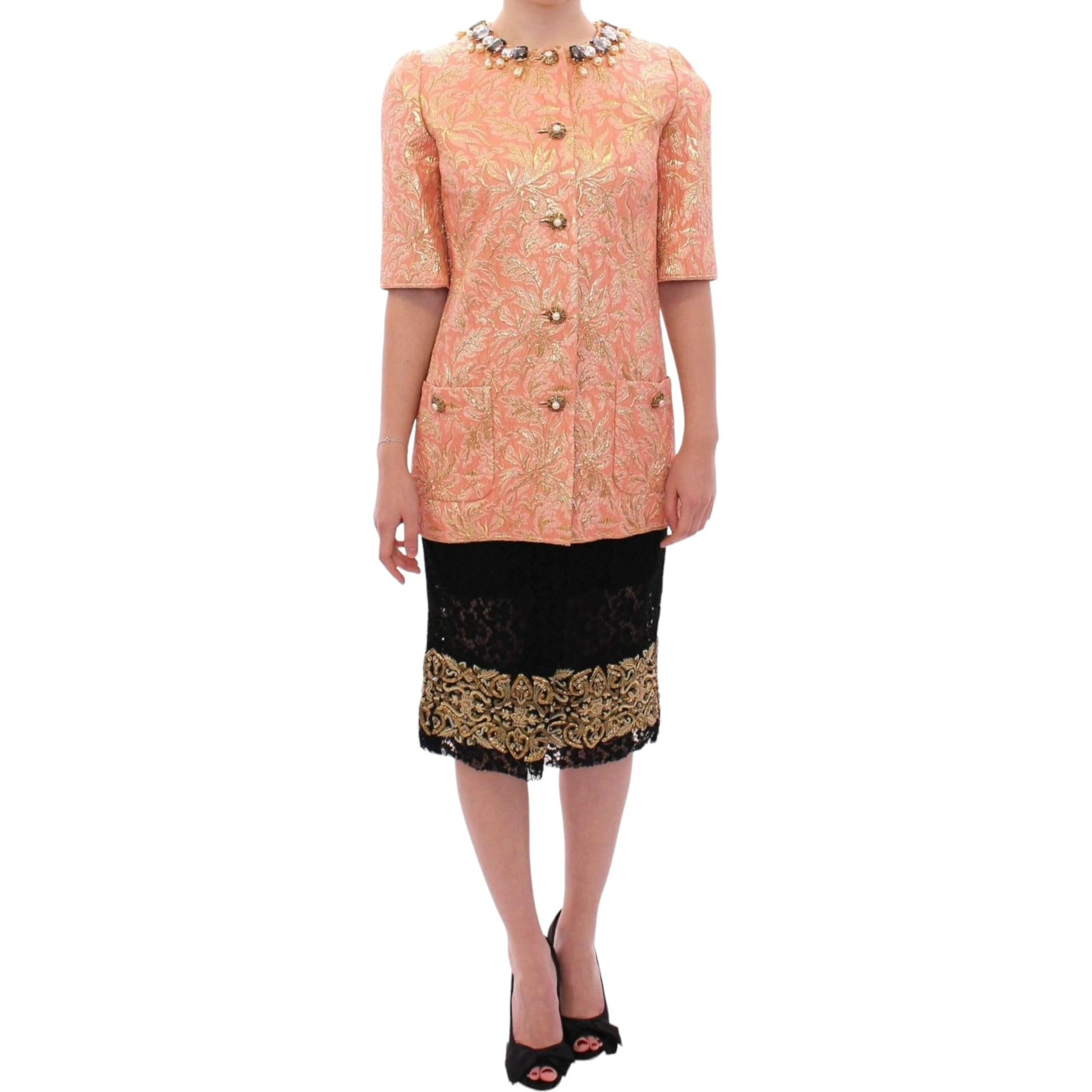 Pink Silk Brocade Crystal Jacket Coat