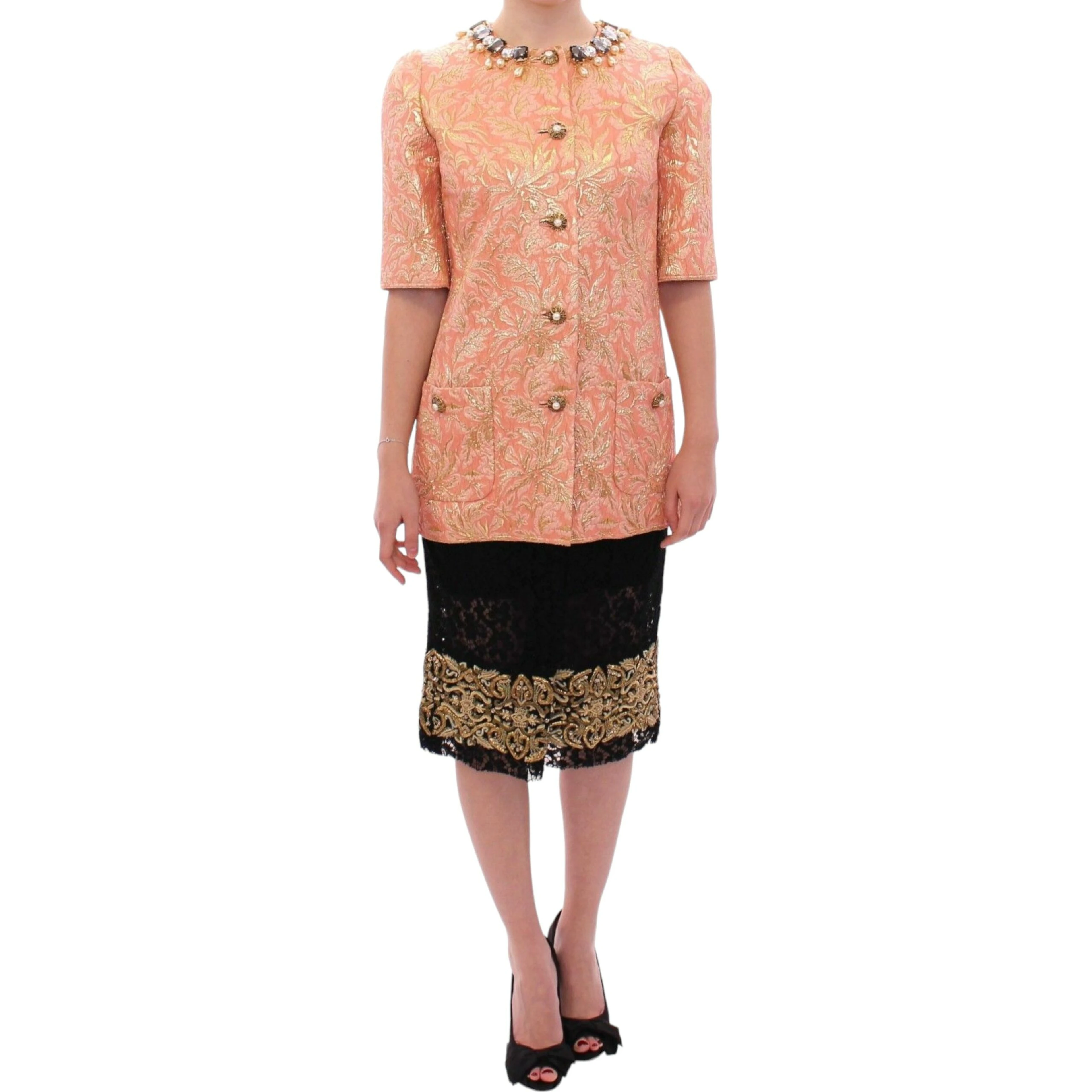 Pink Silk Brocade Crystal Jacket Coat