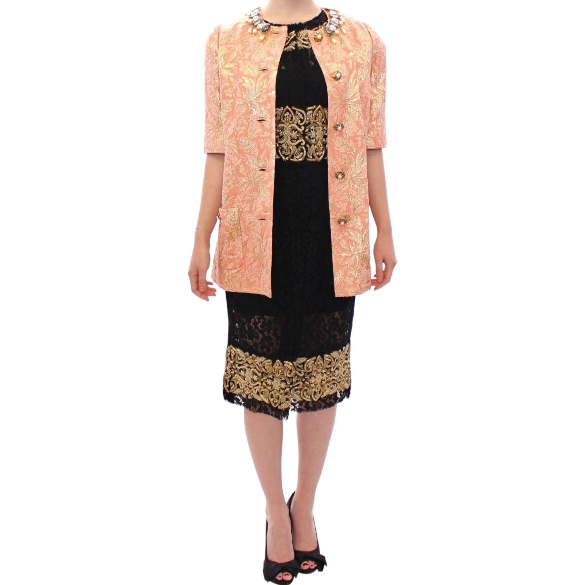 Pink Silk Brocade Crystal Jacket Coat
