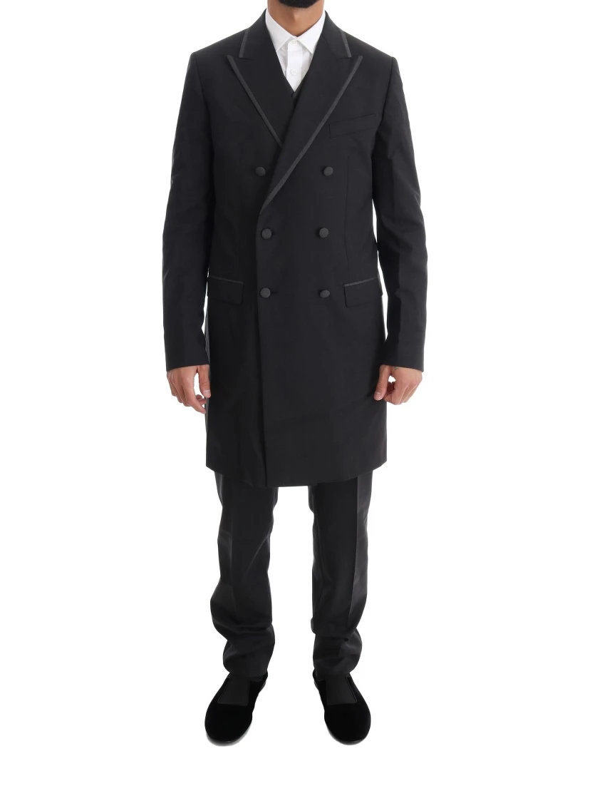 Gray Wool Stretch 3 Piece Two Button Suit