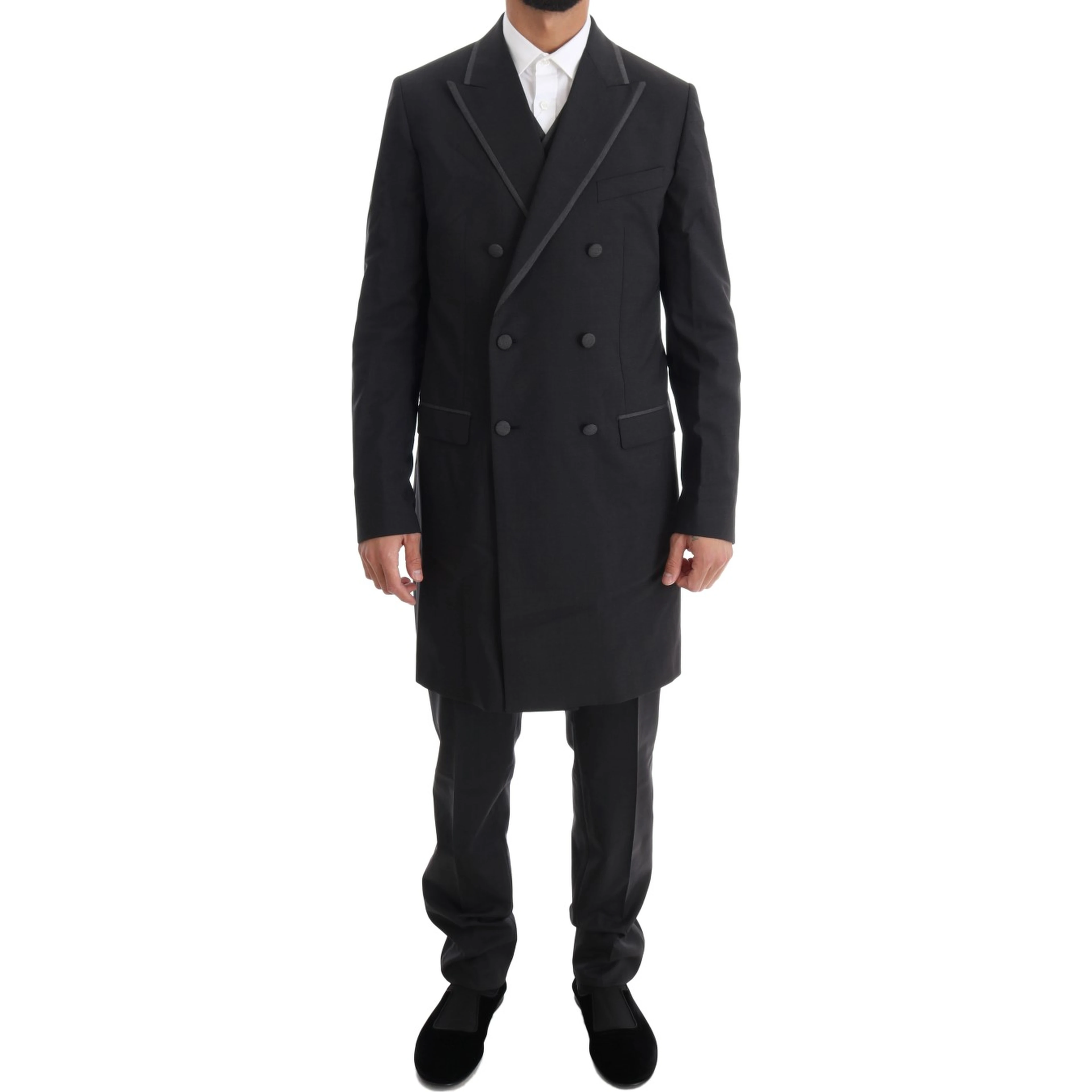 Gray Wool Stretch 3 Piece Two Button Suit