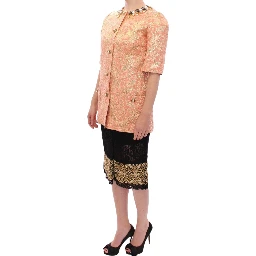 Pink Silk Brocade Crystal Jacket Coat