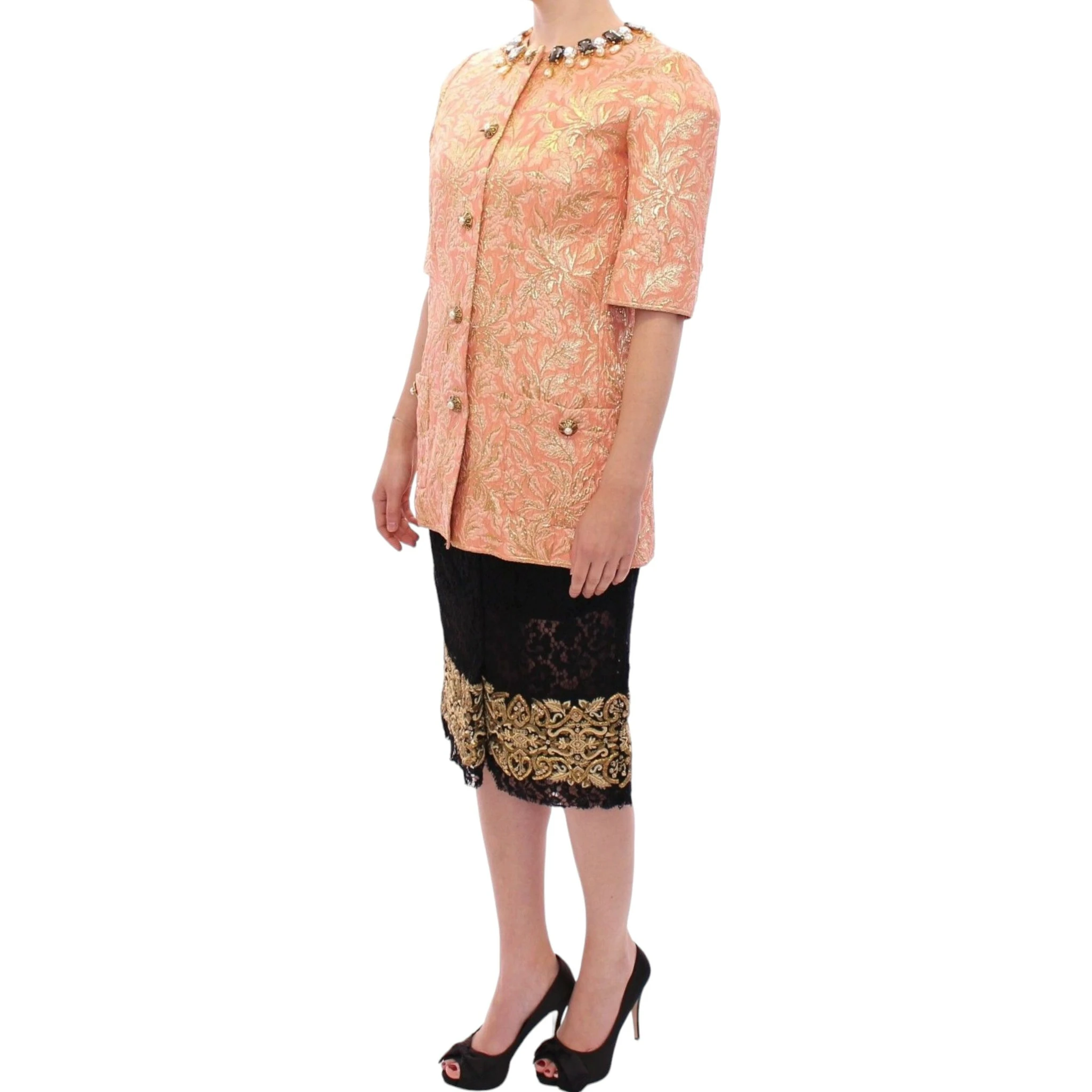 Pink Silk Brocade Crystal Jacket Coat