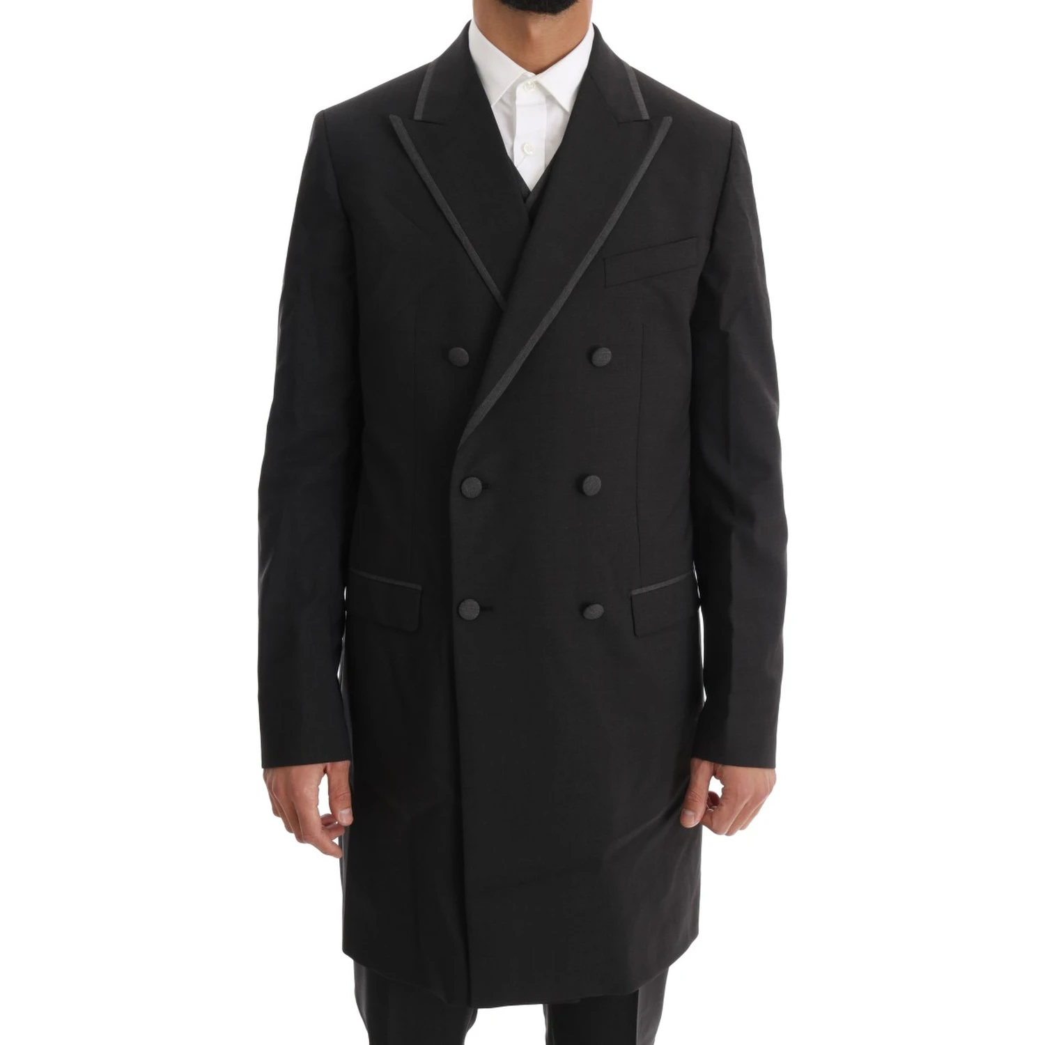 Gray Wool Stretch 3 Piece Two Button Suit