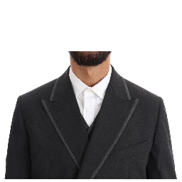 Gray Wool Stretch 3 Piece Two Button Suit