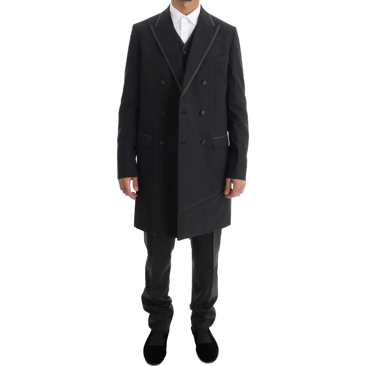 Gray Wool Stretch 3 Piece Two Button Suit