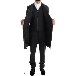 Gray Wool Stretch 3 Piece Two Button Suit