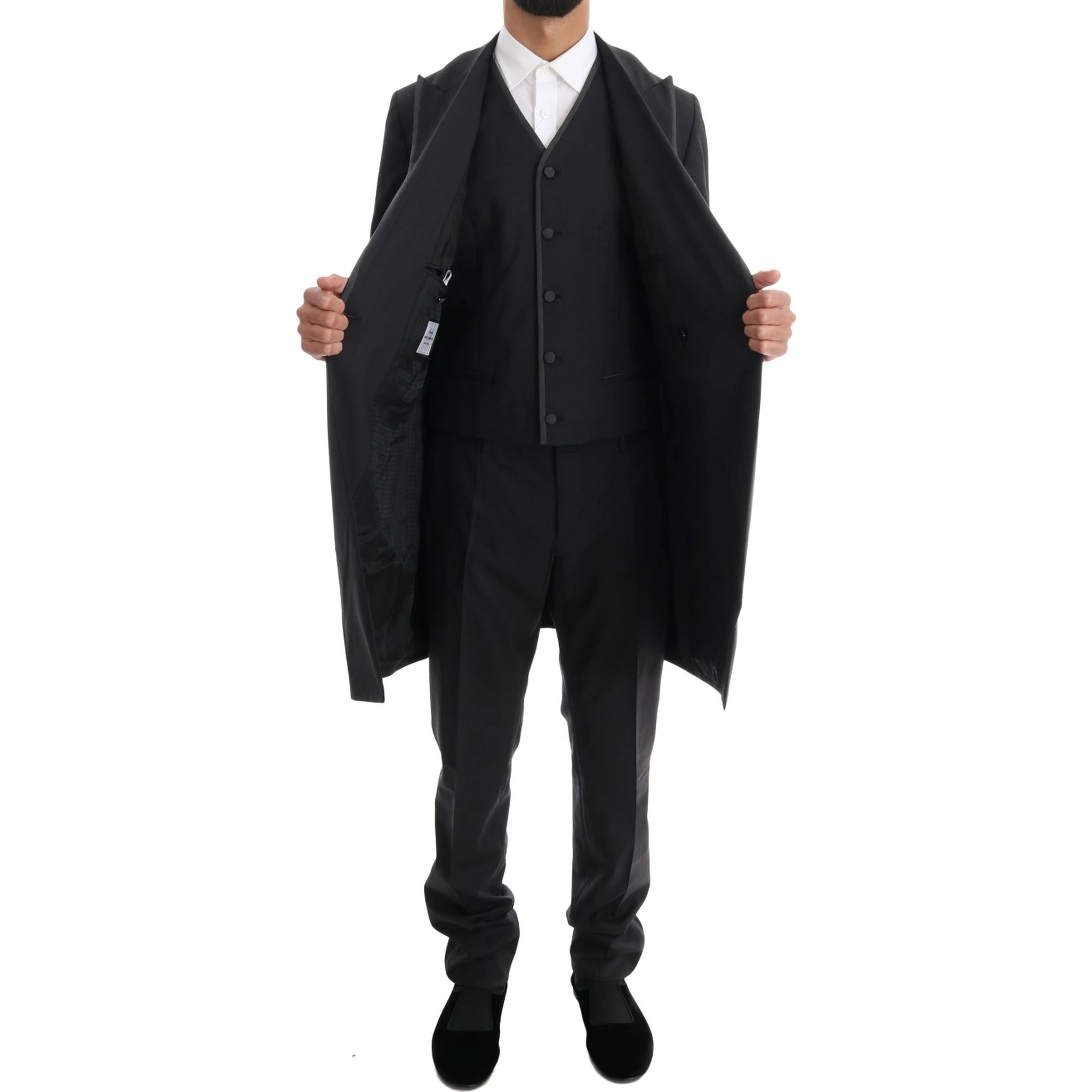 Gray Wool Stretch 3 Piece Two Button Suit