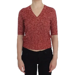 Red Wool Tweed Short Sleeve Sweater Pullover