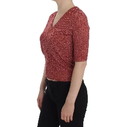 Red Wool Tweed Short Sleeve Sweater Pullover