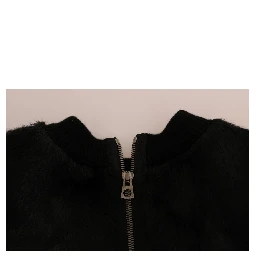 Black Fur Floral Brocade Zipper Sweater