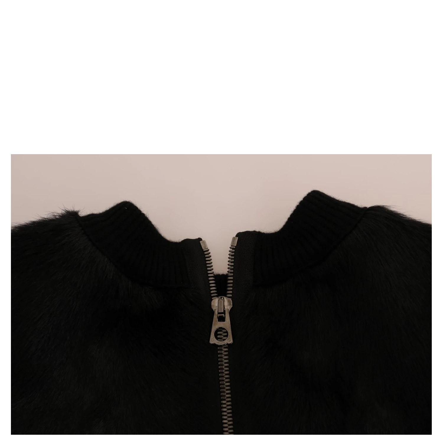 Black Fur Floral Brocade Zipper Sweater