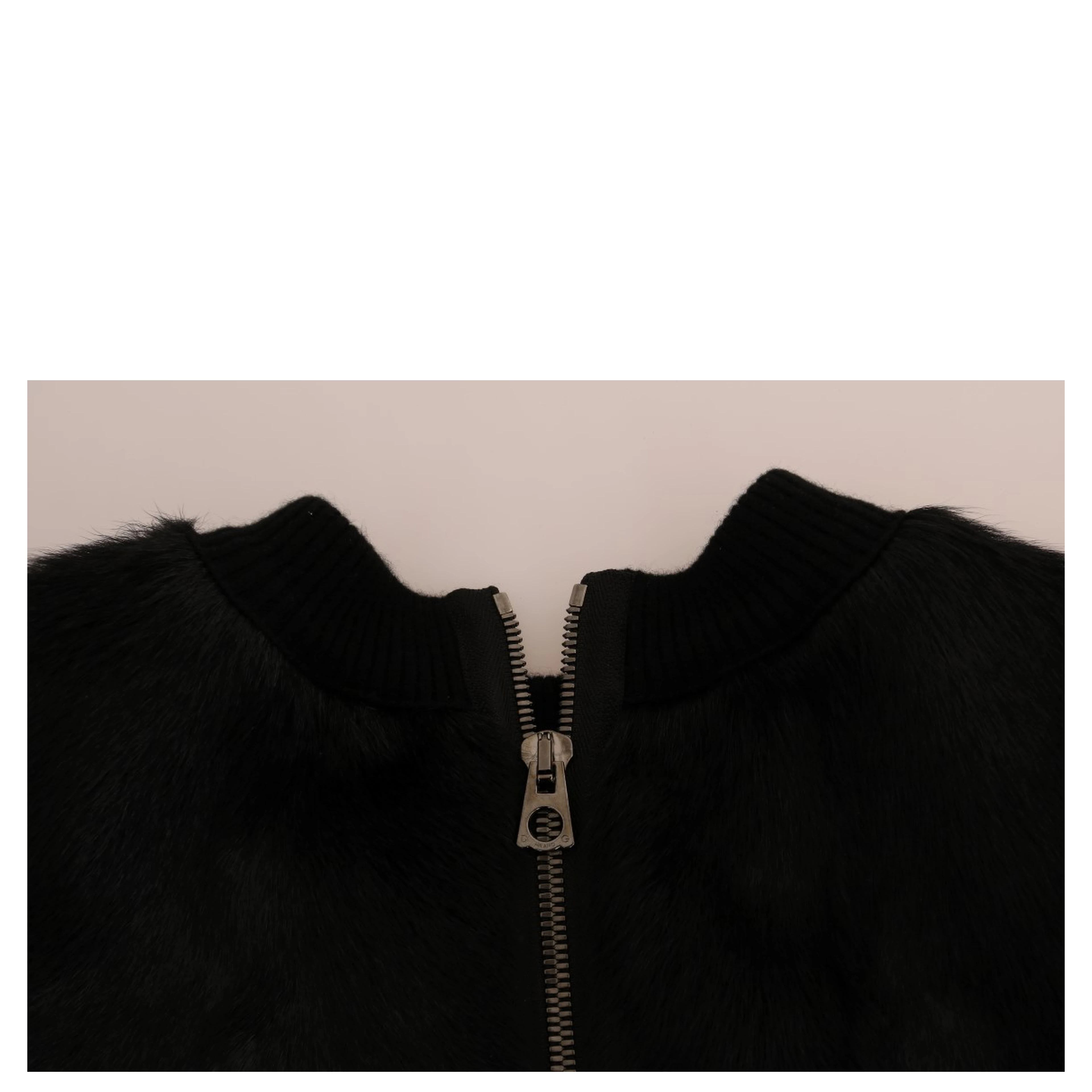 Black Fur Floral Brocade Zipper Sweater
