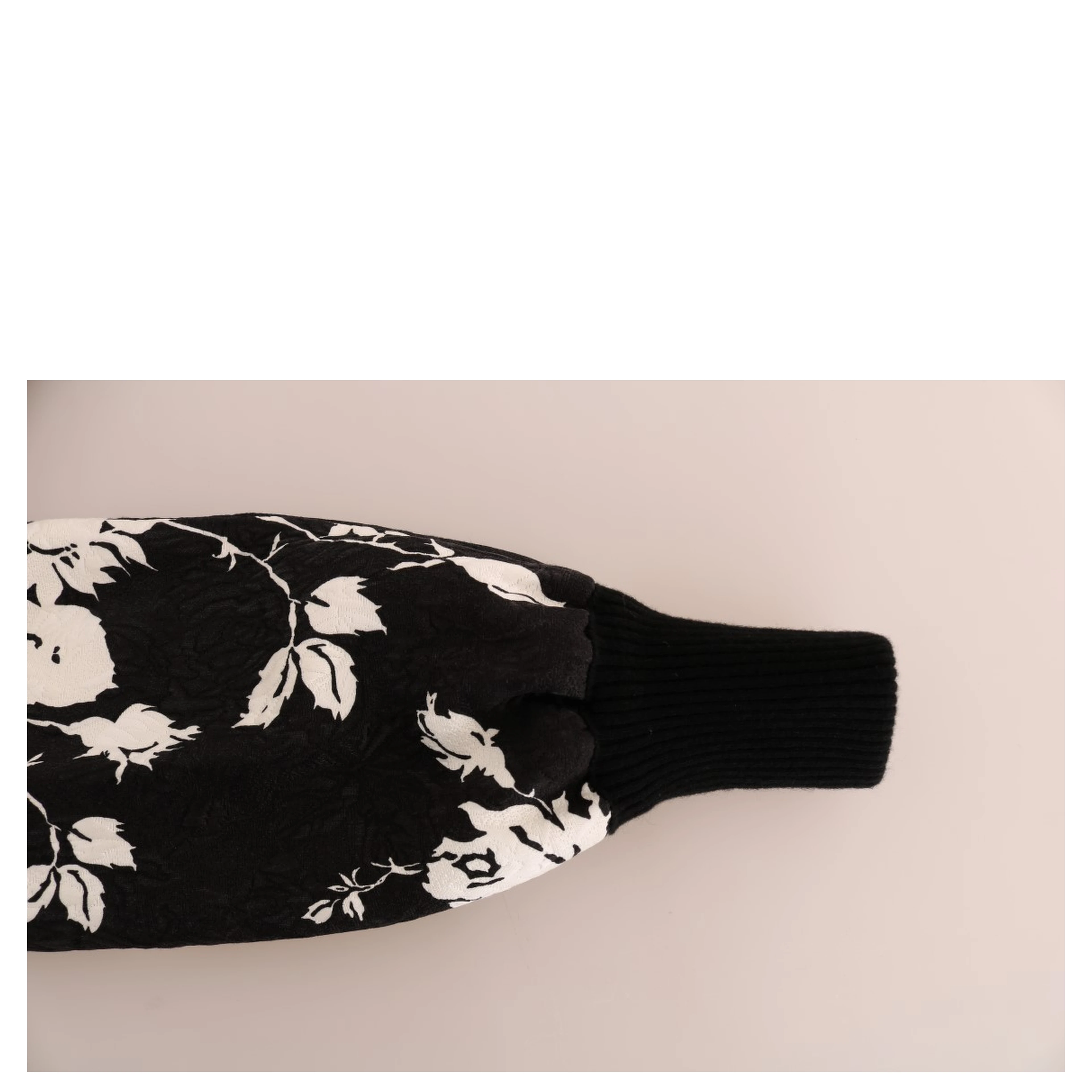 Black Fur Floral Brocade Zipper Sweater