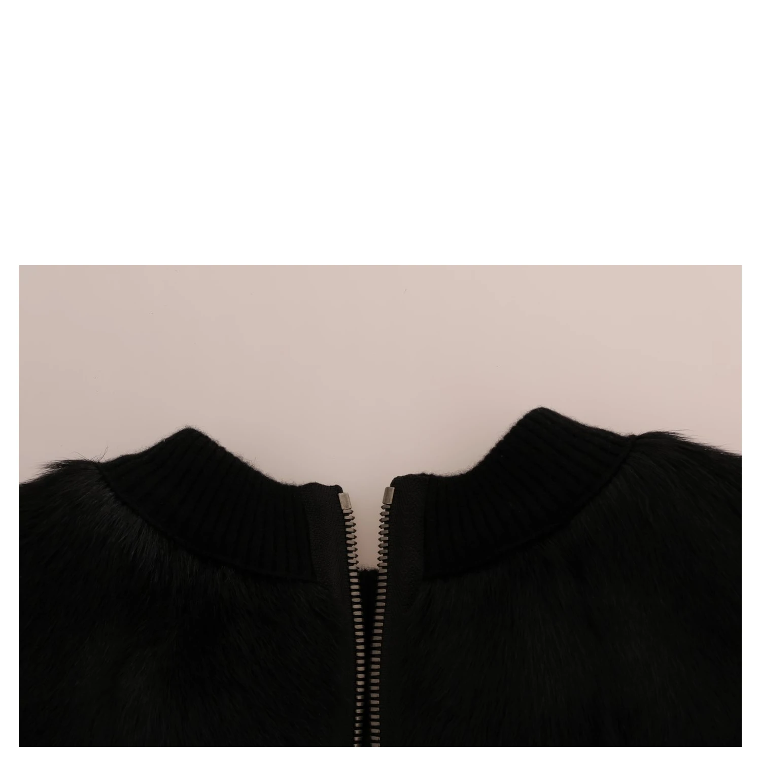 Black Fur Floral Brocade Zipper Sweater