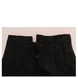 Black Floral Jacquard Silk A-Line Skirt