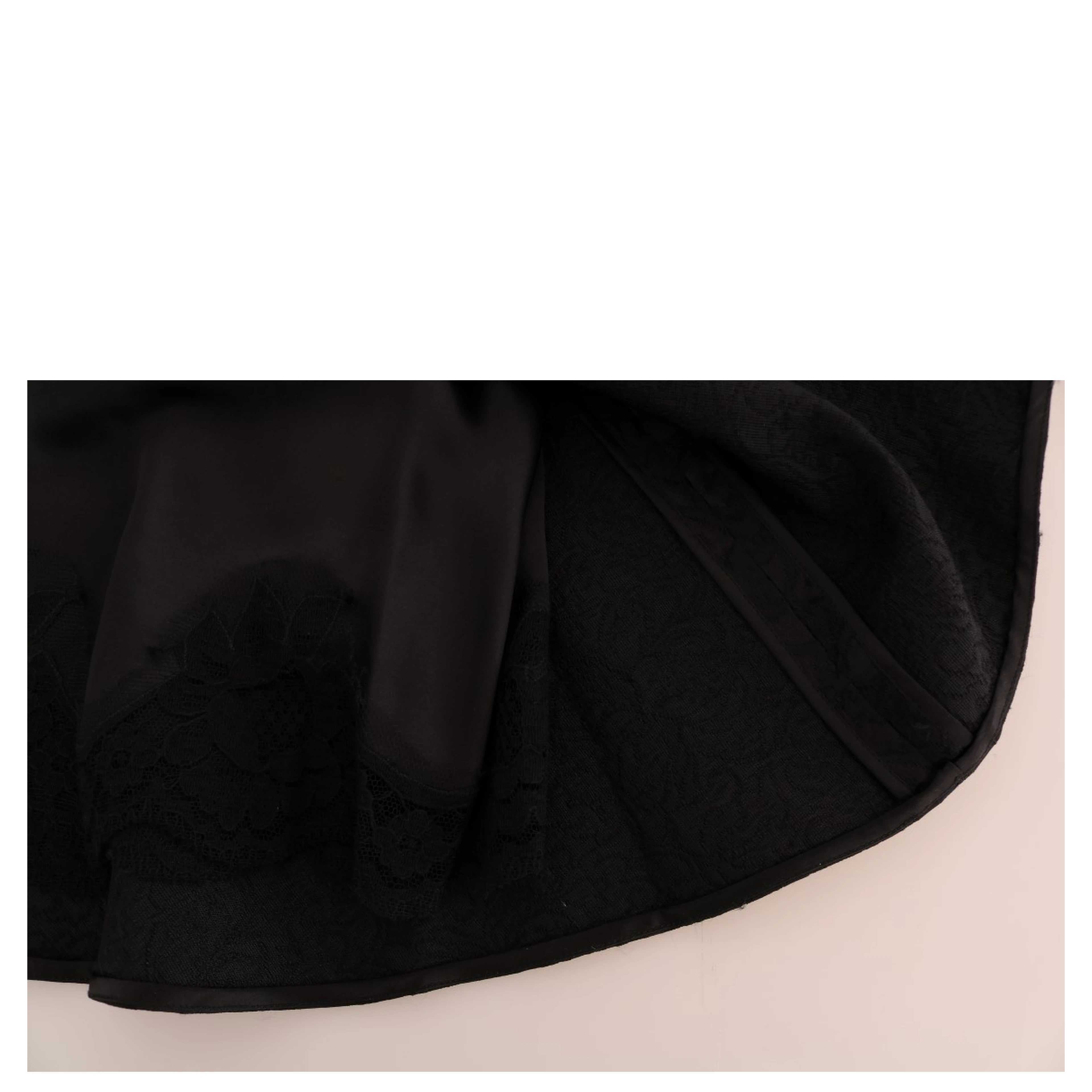 Black Floral Jacquard Silk A-Line Skirt