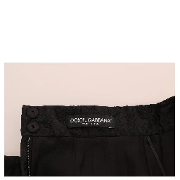 Black Floral Jacquard Silk A-Line Skirt