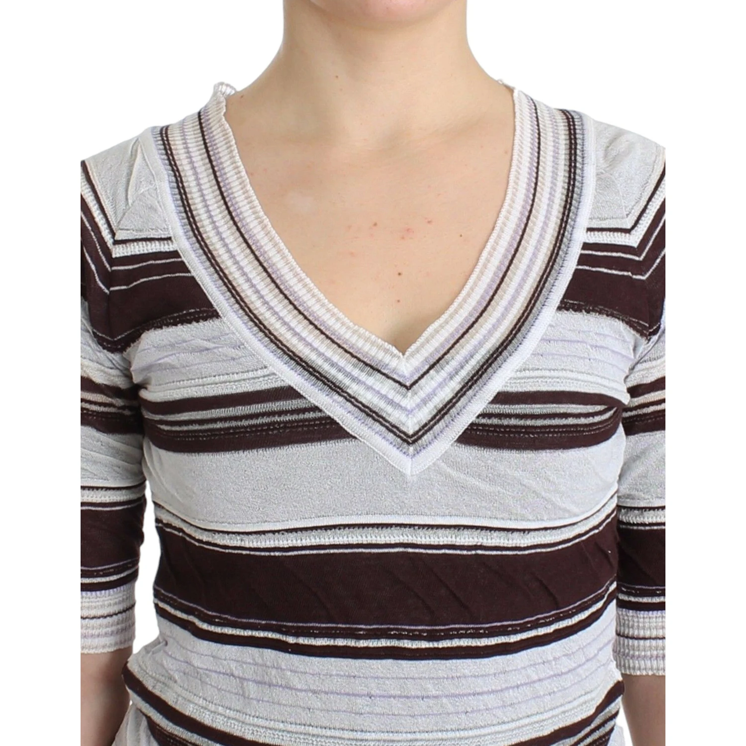 Striped Lace V-Neck Short Sleeve Top Sweater