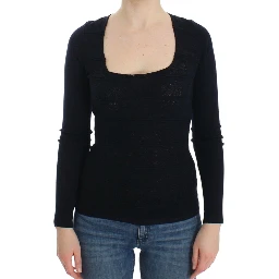 Women Knitted Wool Stretch Sweater Top In Blue