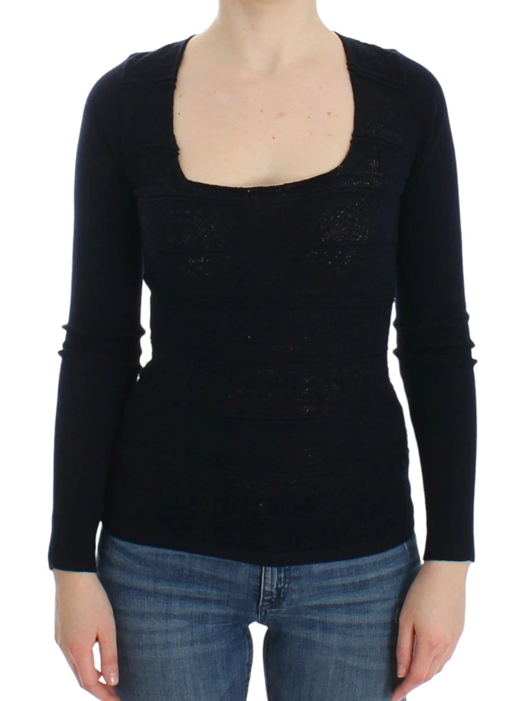 Women Knitted Wool Stretch Sweater Top In Blue