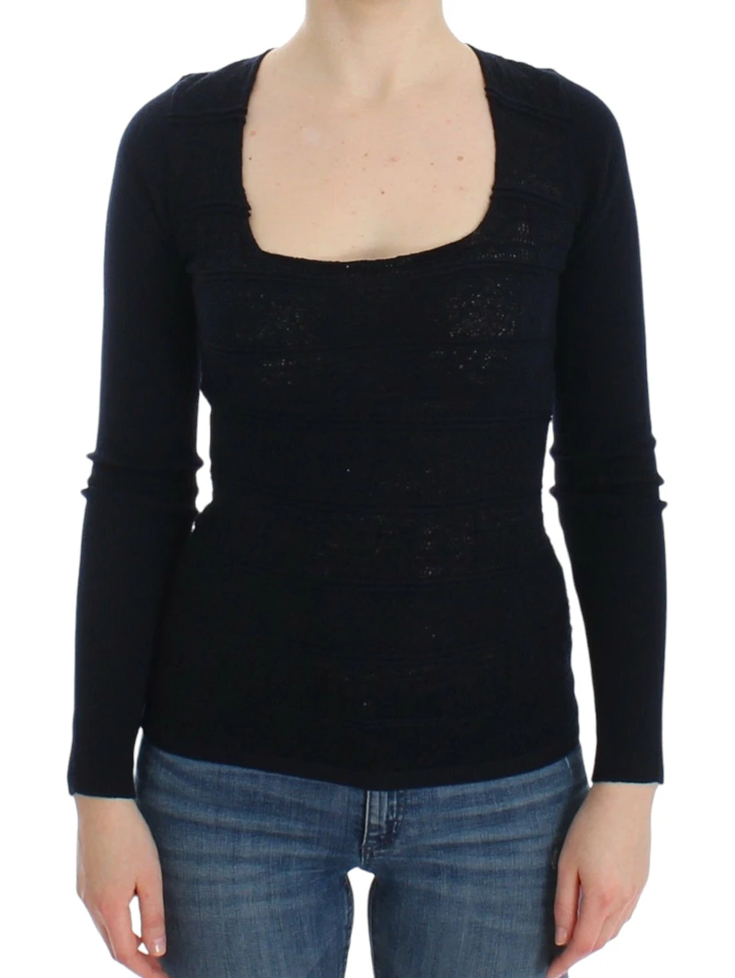 Women Knitted Wool Stretch Sweater Top In Blue