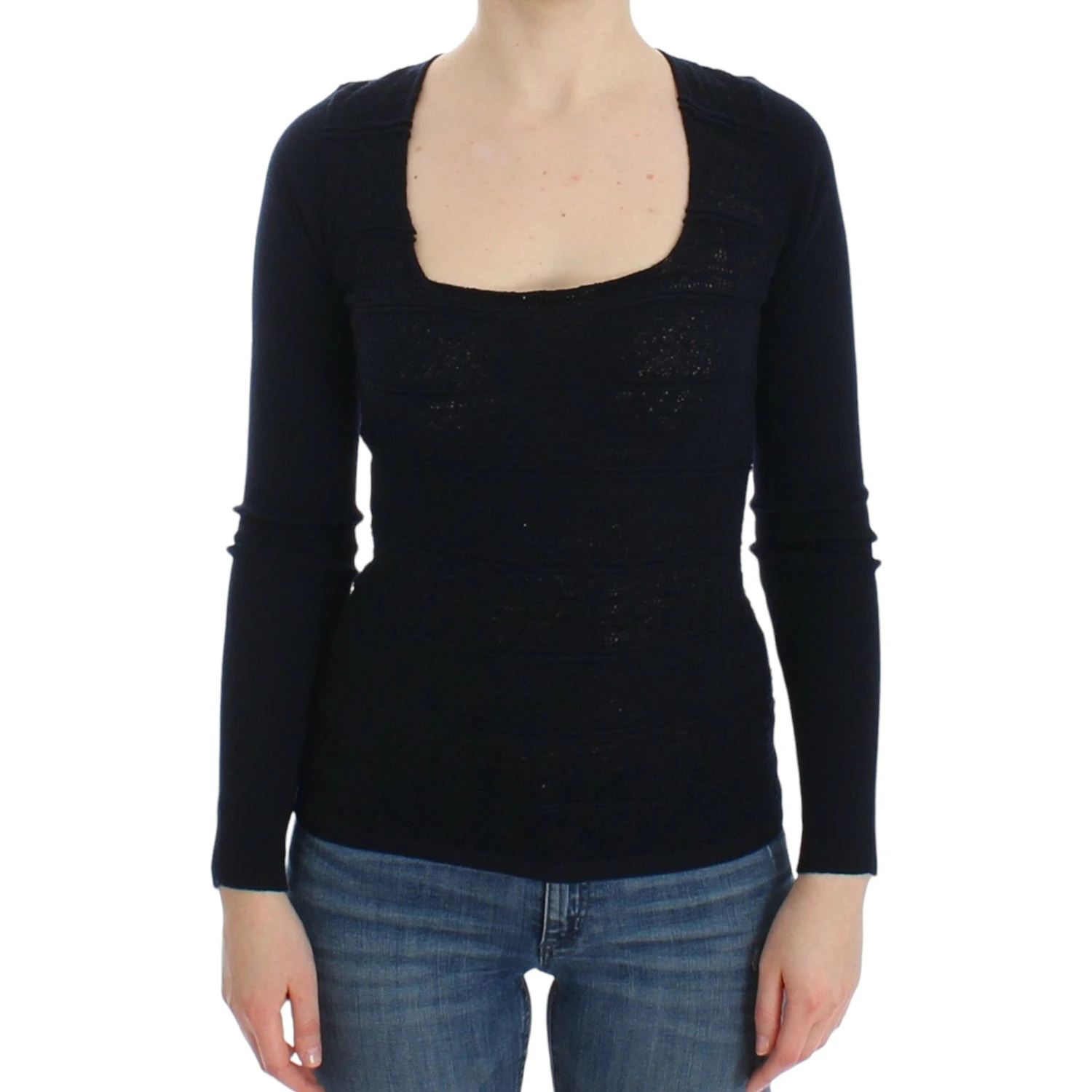 Women Knitted Wool Stretch Sweater Top In Blue