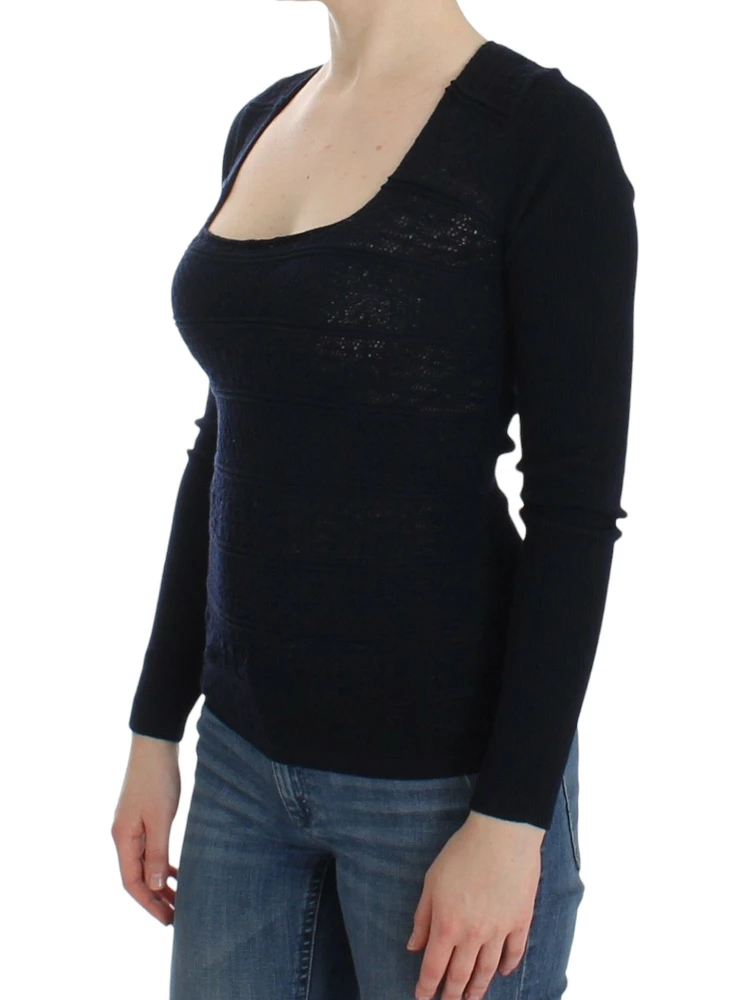 Women Knitted Wool Stretch Sweater Top In Blue alternative