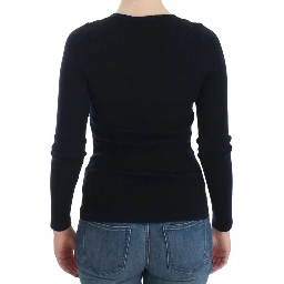Women Knitted Wool Stretch Sweater Top In Blue