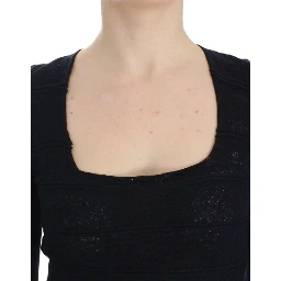 Women Knitted Wool Stretch Sweater Top In Blue